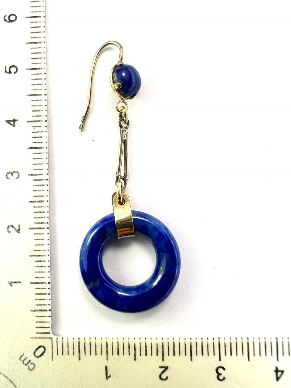 Rare Art Deco Lapis Lazuli Gold Torus Earrings View IX