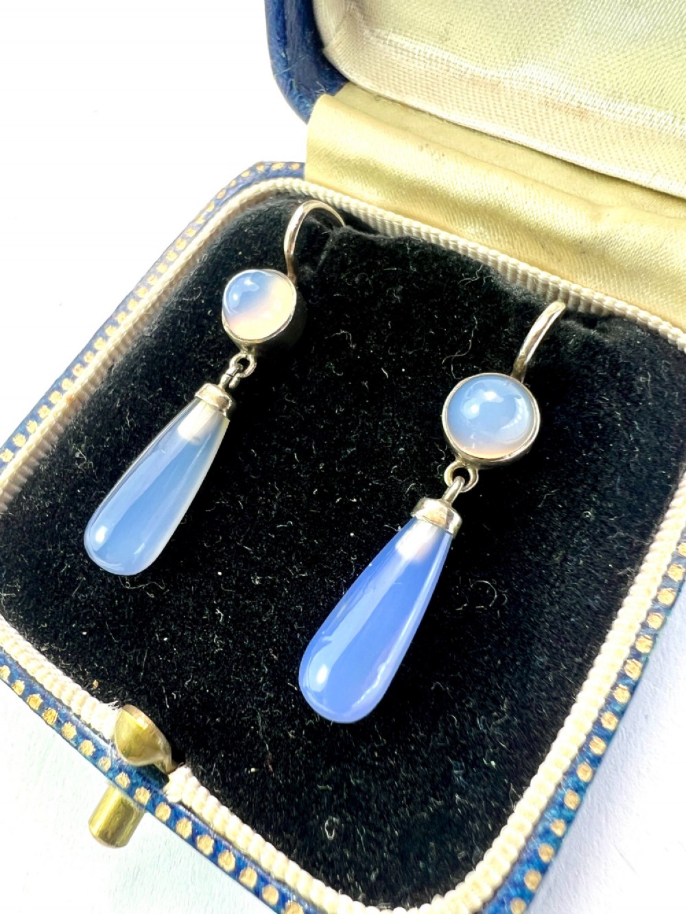 Antique Silver Chalcedony Teardrop Earrings View II