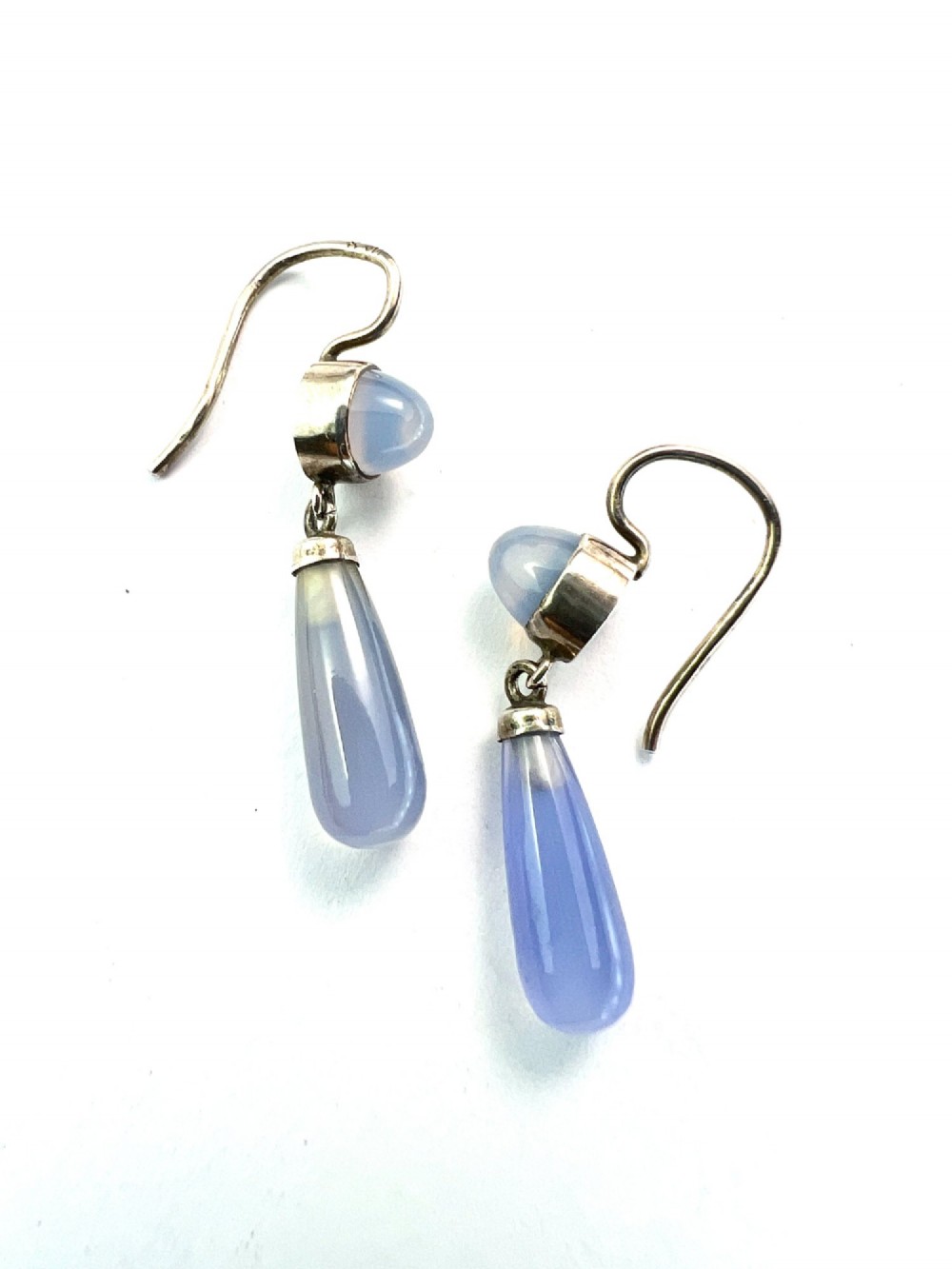 Antique Silver Chalcedony Teardrop Earrings View IV