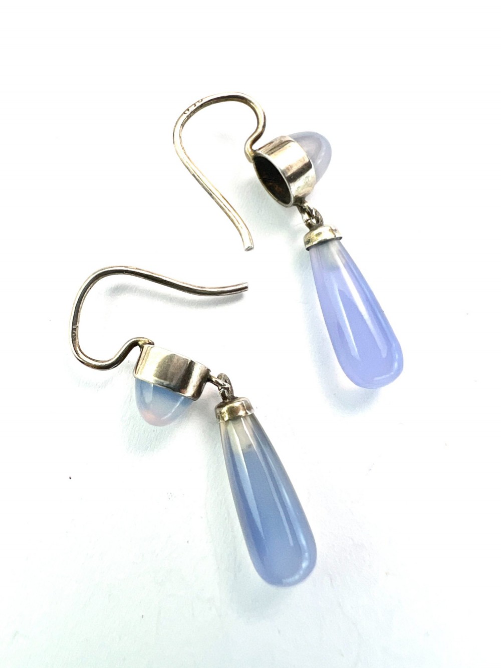 Antique Silver Chalcedony Teardrop Earrings View V