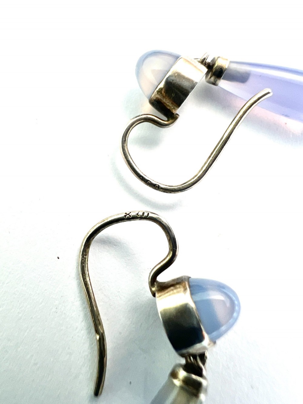 Antique Silver Chalcedony Teardrop Earrings View VI