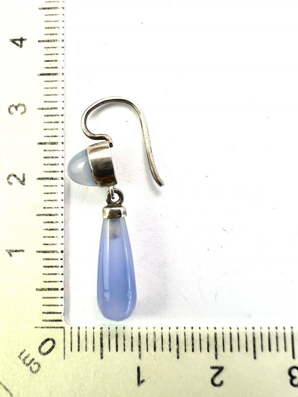Antique Silver Chalcedony Teardrop Earrings View VII