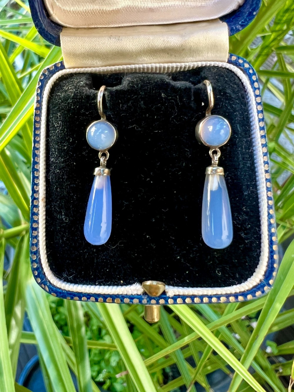 Antique Silver Chalcedony Teardrop Earrings View VIII