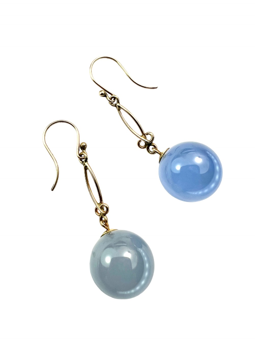 Antique 9CT Gold Chalcedony Orb Drop Earrings View III