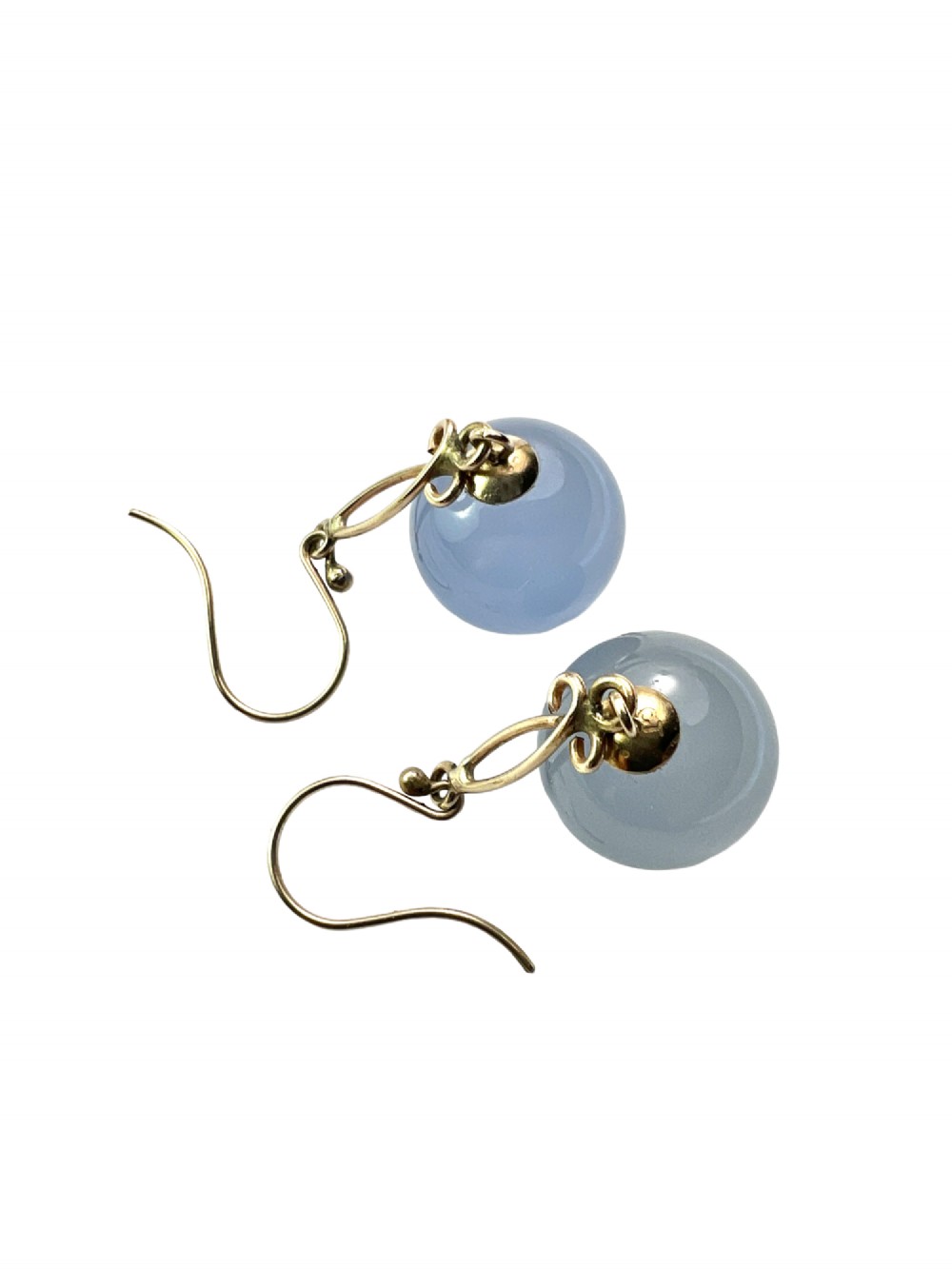 Antique 9CT Gold Chalcedony Orb Drop Earrings View IV