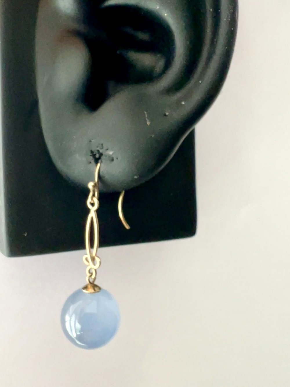 Antique 9CT Gold Chalcedony Orb Drop Earrings View VIII