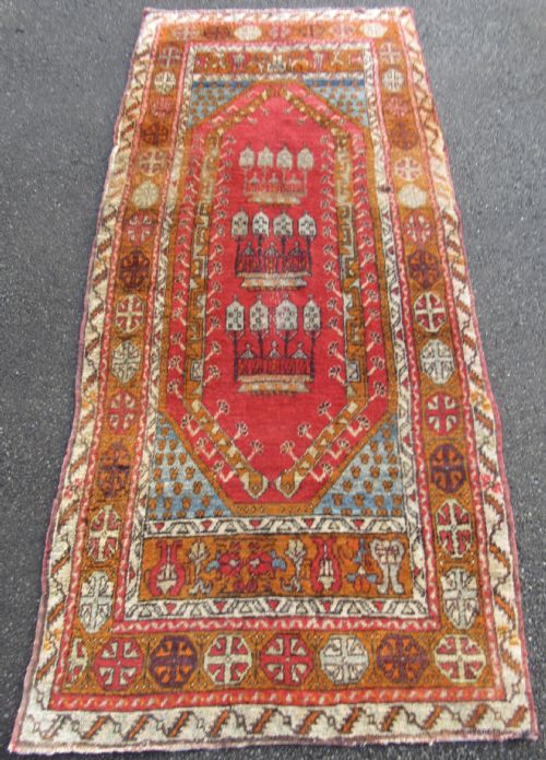 Antique Turkish Kirsehir "Mazarlik" Village Rug. Rare Graveyard Marker Design.