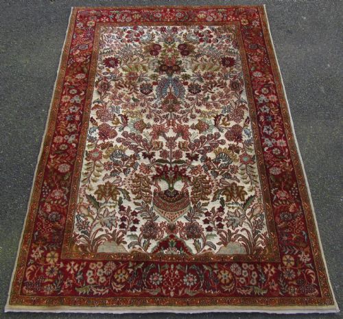 Old Indian Kashmir Silk & Wool Tree of Life Design Rug. 180cm X 125cm.