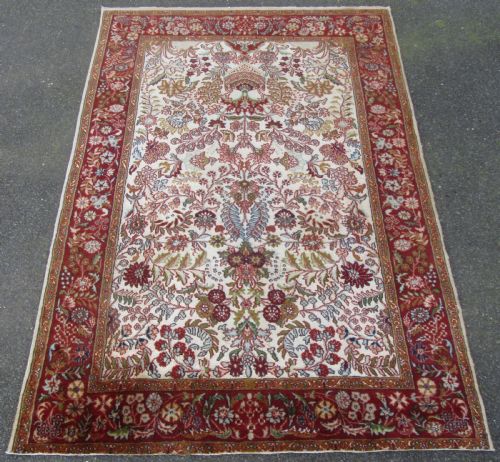 fig 1. OLD INDIAN KASHMIR SILK & WOOL TREE OF LIFE DESIGN RUG. 180CM X 125CM.