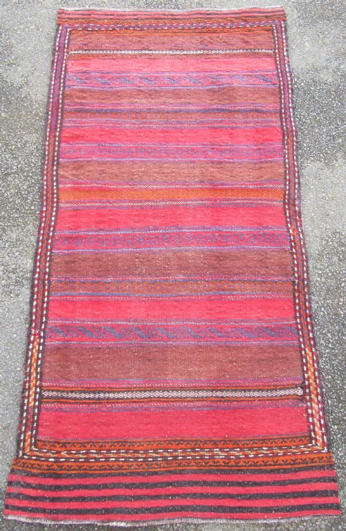 fig 1. ANTIQUE PERSIAN BALUCH FLAT WEAVE RUG. ATTRACTIVE STRIPED & BROCADED DESIGN