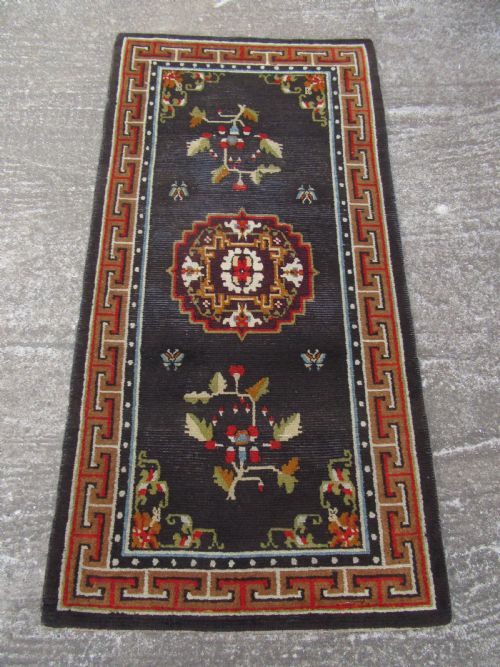 Antique Country House Chinese Tibetan Rug. With Flower Sprigs & Butterflies