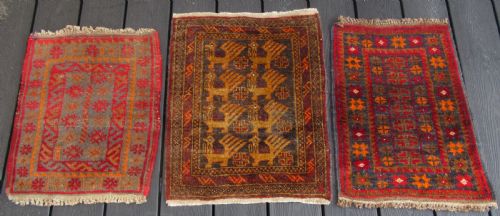 A Group of Three Small Old Baluch Scatter Rugs. Great for Scattering Over Larger Rug