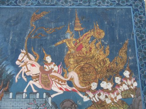 fig 1. LARGE ANTIQUE THAI INDIAN PAINTING. SCENE FROM THE SANG THONG FOLK TALES