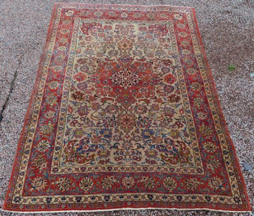 fig 1. ANTIQUE NAJAFABAD ISFAHAN RUG. VERY FINE WEAVE WITH VELVETY WOOL PILE.