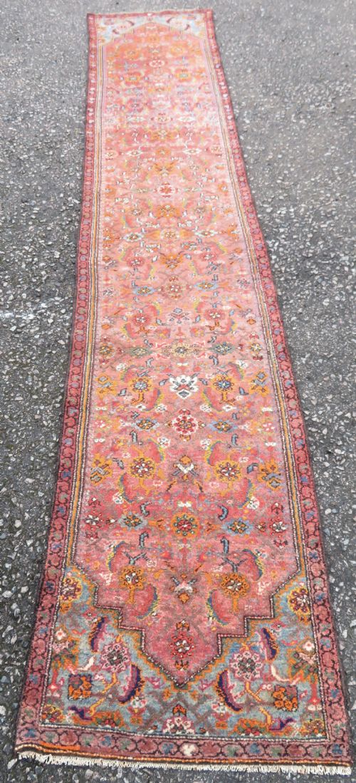 fig 1. HANDSOME ANTIQUE NARROW KURDISH RUNNER. 393CM X 72CM.