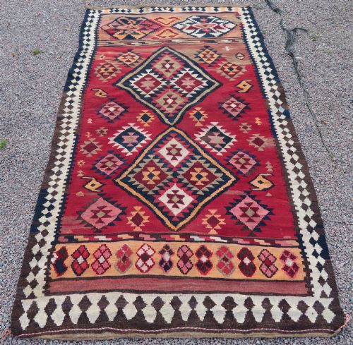 fig 1. EXCELLENT ANTIQUE QASHQAI KILIM KELIM. SOUTH WEST PERSIA. 255CM X 144CM.