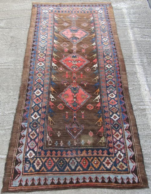 fig 2. Very Amusing Antique Country House Kurdish Rug Runner. 254CM X 122CM.
