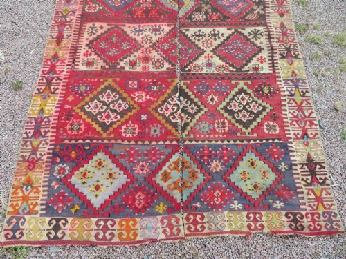 LARGE ANTIQUE DISTRESSED TURKISH KONYA REYHANLI KILIM KELIM RUG 475CM X 166CM - ADDITIONAL PHOTO 2