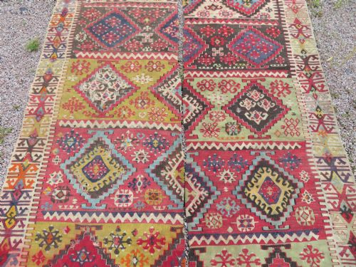 LARGE ANTIQUE DISTRESSED TURKISH KONYA REYHANLI KILIM KELIM RUG 475CM X 166CM - ADDITIONAL PHOTO 3