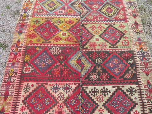 LARGE ANTIQUE DISTRESSED TURKISH KONYA REYHANLI KILIM KELIM RUG 475CM X 166CM - ADDITIONAL PHOTO 4