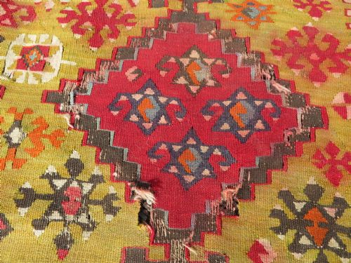 LARGE ANTIQUE DISTRESSED TURKISH KONYA REYHANLI KILIM KELIM RUG 475CM X 166CM - ADDITIONAL PHOTO 9