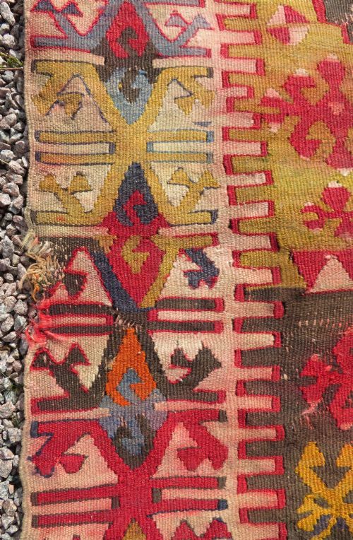 LARGE ANTIQUE DISTRESSED TURKISH KONYA REYHANLI KILIM KELIM RUG 475CM X 166CM - ADDITIONAL PHOTO 11
