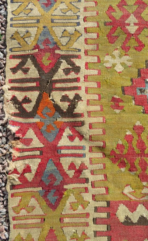 LARGE ANTIQUE DISTRESSED TURKISH KONYA REYHANLI KILIM KELIM RUG 475CM X 166CM - ADDITIONAL PHOTO 12