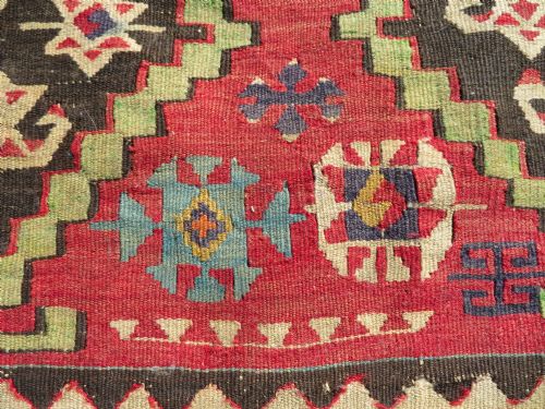 LARGE ANTIQUE DISTRESSED TURKISH KONYA REYHANLI KILIM KELIM RUG 475CM X 166CM - ADDITIONAL PHOTO 14