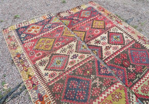 LARGE ANTIQUE DISTRESSED TURKISH KONYA REYHANLI KILIM KELIM RUG 475CM X 166CM - ADDITIONAL PHOTO 17