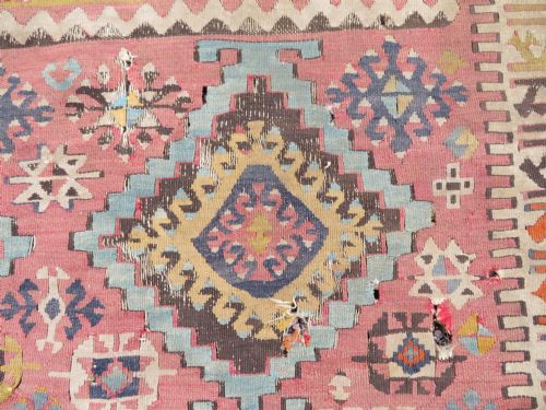 LARGE ANTIQUE DISTRESSED TURKISH KONYA REYHANLI KILIM KELIM RUG 475CM X 166CM - ADDITIONAL PHOTO 24