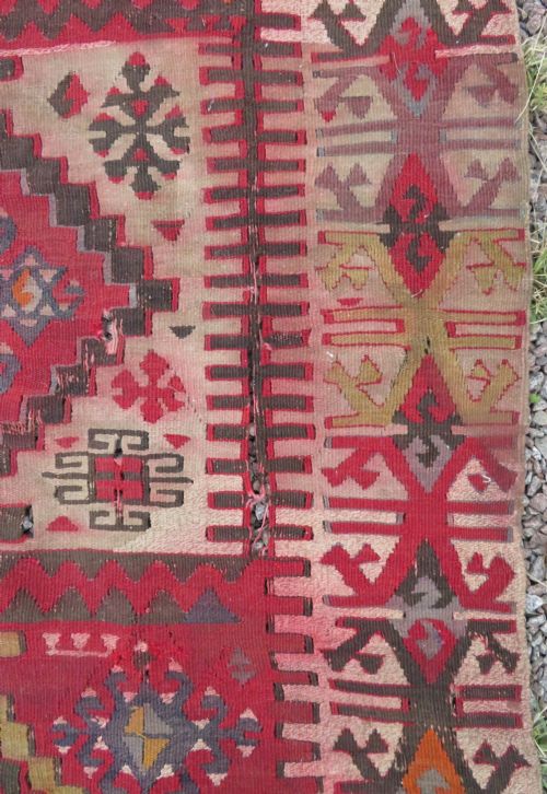 LARGE ANTIQUE DISTRESSED TURKISH KONYA REYHANLI KILIM KELIM RUG 475CM X 166CM - ADDITIONAL PHOTO 28