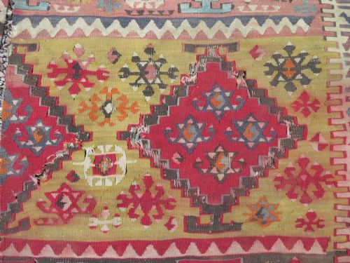 LARGE ANTIQUE DISTRESSED TURKISH KONYA REYHANLI KILIM KELIM RUG 475CM X 166CM - ADDITIONAL PHOTO 29