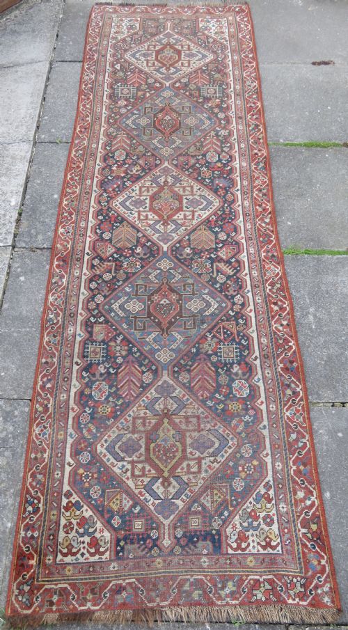 INTERIOR DESIGN EARLY ANTIQUE QASHQAI TRIBAL RUNNER CIRCA 1860S 293CM X 89CM - ADDITIONAL PHOTO 1