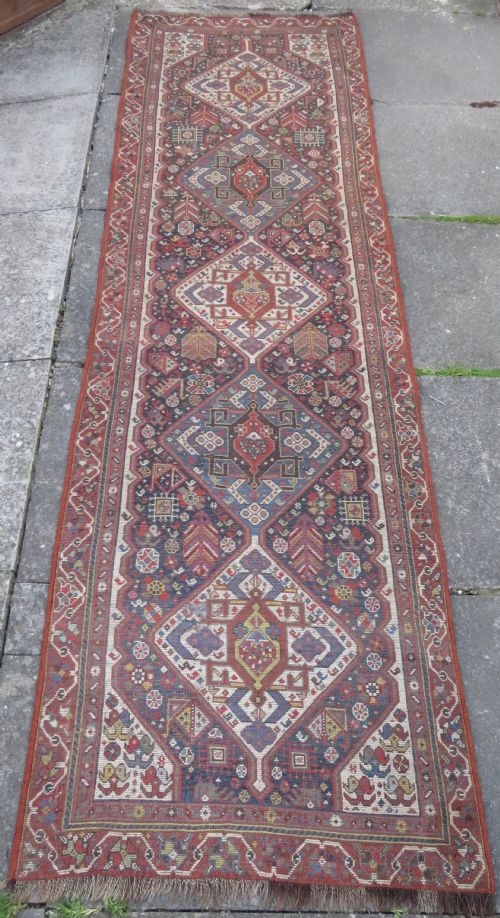 INTERIOR DESIGN EARLY ANTIQUE QASHQAI TRIBAL RUNNER CIRCA 1860S 293CM X 89CM - ADDITIONAL PHOTO 24
