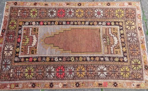 ANTIQUE TURKISH MILAS MELAS PRAYER RUG STAR BORDER WEST ANATOLIALATE 19TH CENTURY 165CM X 104CM - ADDITIONAL PHOTO 2