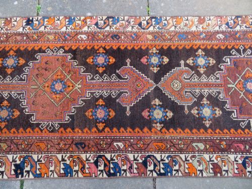 ANTIQUE KURDISH NARROW RUNNER RUG BIRDS PERCHED ON TREES NORTH WEST PERSIA 340CM X 89CM - ADDITIONAL PHOTO 4