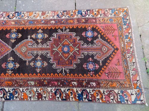 ANTIQUE KURDISH NARROW RUNNER RUG BIRDS PERCHED ON TREES NORTH WEST PERSIA 340CM X 89CM - ADDITIONAL PHOTO 5