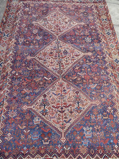 ANTIQUE KHAMSEH TRIBAL MAIN CARPETLARGE SIZED RUG VIBRANT COLOURSPECKING CHICKENSBIRDS ANIMALS 277CM X 184CM - ADDITIONAL PHOTO 2