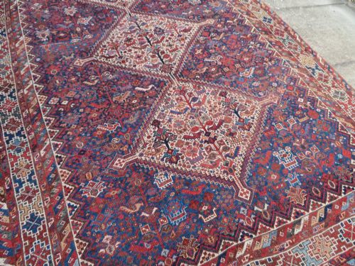 ANTIQUE KHAMSEH TRIBAL MAIN CARPETLARGE SIZED RUG VIBRANT COLOURSPECKING CHICKENSBIRDS ANIMALS 277CM X 184CM - ADDITIONAL PHOTO 3