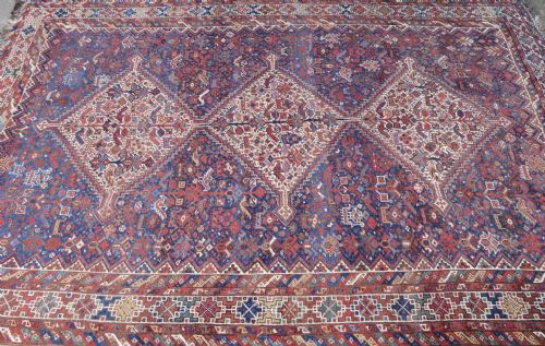 ANTIQUE KHAMSEH TRIBAL MAIN CARPETLARGE SIZED RUG VIBRANT COLOURSPECKING CHICKENSBIRDS ANIMALS 277CM X 184CM - ADDITIONAL PHOTO 5