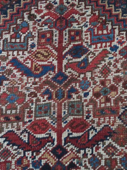 ANTIQUE KHAMSEH TRIBAL MAIN CARPETLARGE SIZED RUG VIBRANT COLOURSPECKING CHICKENSBIRDS ANIMALS 277CM X 184CM - ADDITIONAL PHOTO 11