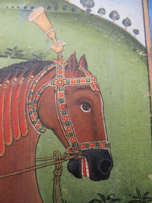 ANTIQUE INDIAN MINIATURE EQUESTRIAN PAINTING MID 19TH CENTURY - ADDITIONAL PHOTO 5