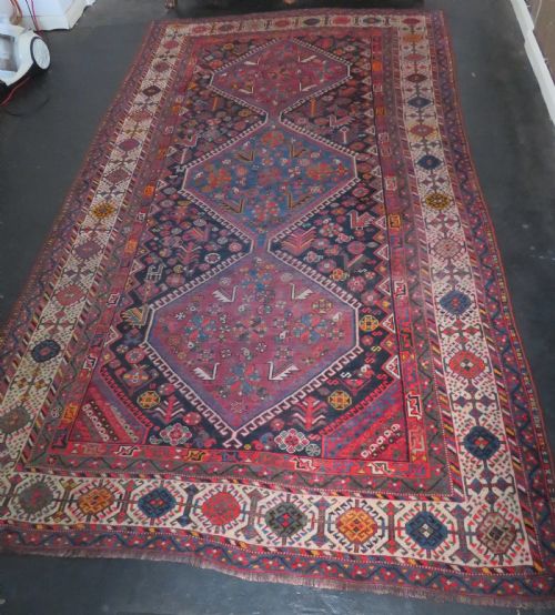 LARGE ANTIQUE QASHQAI MAIN CARPET LARGE RUG SHEKARLU BORDERFILLED WITH TRIBAL MOTIFS PEACOCKS 308CM X 188CM - ADDITIONAL PHOTO 1