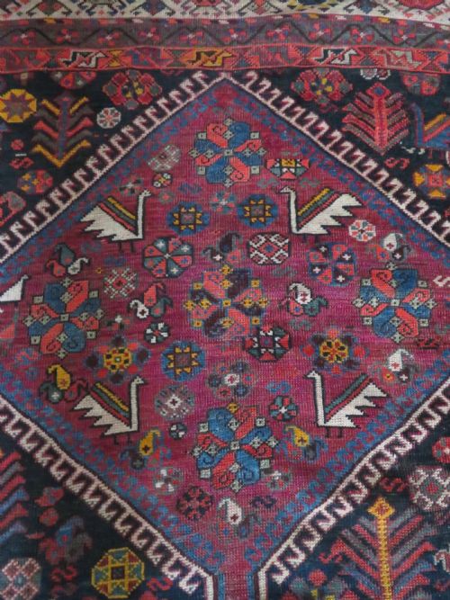 LARGE ANTIQUE QASHQAI MAIN CARPET LARGE RUG SHEKARLU BORDERFILLED WITH TRIBAL MOTIFS PEACOCKS 308CM X 188CM - ADDITIONAL PHOTO 8