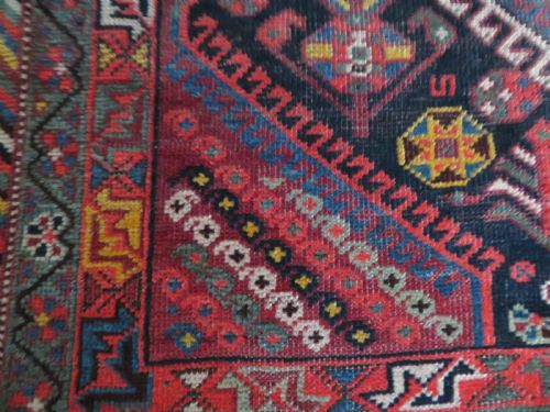 LARGE ANTIQUE QASHQAI MAIN CARPET LARGE RUG SHEKARLU BORDERFILLED WITH TRIBAL MOTIFS PEACOCKS 308CM X 188CM - ADDITIONAL PHOTO 11
