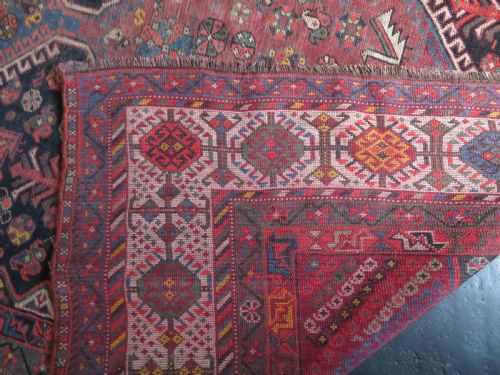 LARGE ANTIQUE QASHQAI MAIN CARPET LARGE RUG SHEKARLU BORDERFILLED WITH TRIBAL MOTIFS PEACOCKS 308CM X 188CM - ADDITIONAL PHOTO 15