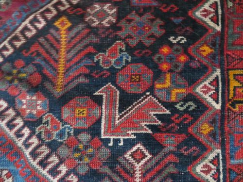 LARGE ANTIQUE QASHQAI MAIN CARPET LARGE RUG SHEKARLU BORDERFILLED WITH TRIBAL MOTIFS PEACOCKS 308CM X 188CM - ADDITIONAL PHOTO 25