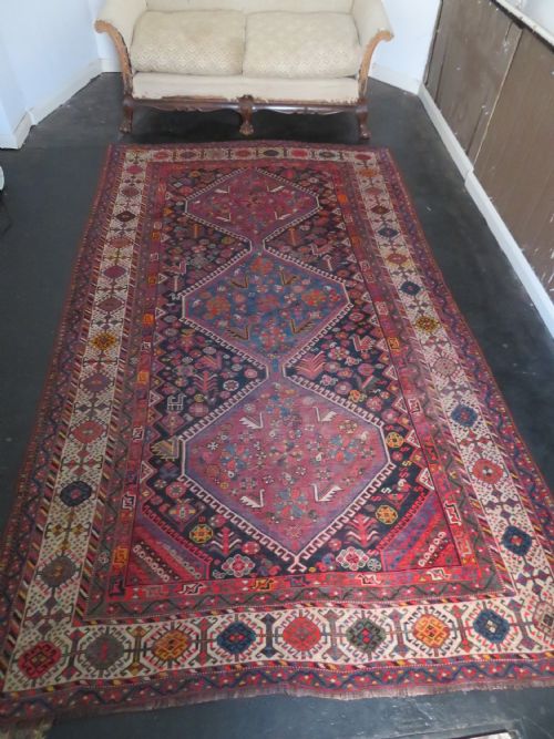 LARGE ANTIQUE QASHQAI MAIN CARPET LARGE RUG SHEKARLU BORDERFILLED WITH TRIBAL MOTIFS PEACOCKS 308CM X 188CM - ADDITIONAL PHOTO 5