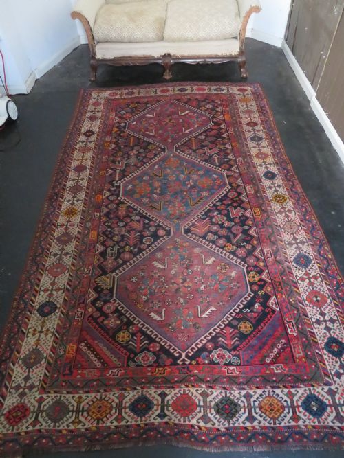 LARGE ANTIQUE QASHQAI MAIN CARPET LARGE RUG SHEKARLU BORDERFILLED WITH TRIBAL MOTIFS PEACOCKS 308CM X 188CM - ADDITIONAL PHOTO 30