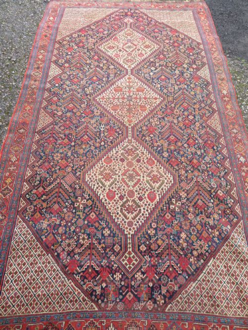 ANTIQUE KHAMSEH TRIBAL MAIN CARPETRARE TRIBAL KHAN FIGURES CIRCA 1870 288CM X 165CM - ADDITIONAL PHOTO 3